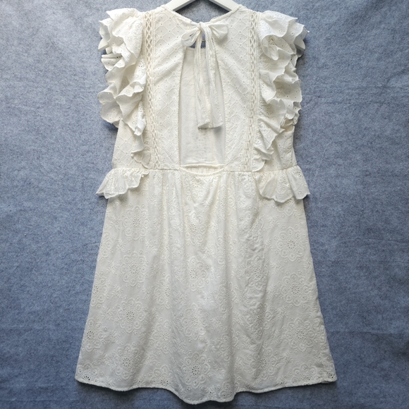 Sezane Chacha Embroidered Eyelet Lace Ruffle Mini Dress In Ecru - Picture 6 of 13
